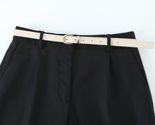 Load image into Gallery viewer, Hyphen Pleated Wide-Leg Belted Shorts for Women – High-Waist tailored shorts women | Minimalist Chic Outfit | Classy Shorts for Travel & Brunch