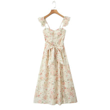 Load image into Gallery viewer, Summer Backless Midi Dress, Laceup Dress, Summer floral midi dress, Floral Dresses for women, long summer dresses, corset lace dress, lace corset midi dress, white floral midi sundress, graduation dress, prom dress, spring outfits, prom and dance dress, wedding dresses, wedding guest dress, summer dresses for women.