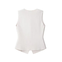 Load image into Gallery viewer, Minimal Muse White Tailored Vest-Women’s Sleeveless Buttoned Waistcoat with Gold Buttons | Power Dressing, Office Outfit Autumn fits