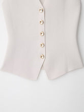 Load image into Gallery viewer, Minimal Muse White Tailored Vest-Women’s Sleeveless Buttoned Waistcoat with Gold Buttons | Power Dressing, Office Outfit Autumn fits