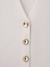 Load image into Gallery viewer, Minimal Muse White Tailored Vest-Women’s Sleeveless Buttoned Waistcoat with Gold Buttons | Power Dressing, Office Outfit Autumn fits