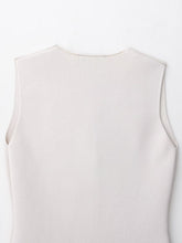 Load image into Gallery viewer, Minimal Muse White Tailored Vest-Women’s Sleeveless Buttoned Waistcoat with Gold Buttons | Power Dressing, Office Outfit Autumn fits