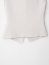 Load image into Gallery viewer, Minimal Muse White Tailored Vest-Women’s Sleeveless Buttoned Waistcoat with Gold Buttons | Power Dressing, Office Outfit Autumn fits