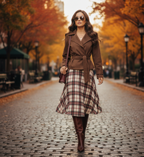 Load image into Gallery viewer, Cognac Brown Suede Short Trench Coat | Belted Suede Trench Jacket for Business Casual & Fall Layering | Quiet Luxury Workwear & Fall Outfits 2025