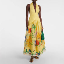 Load image into Gallery viewer, Halter neck Floral Maxi Dress, Summer Backless Dress, floral maxi dress, Long Floral Dress, floral sundress, Backless maxi sundress, yellow floral dress, backless halter maxi, long backless dress, floral maxi dress for wedding, open back maxi dress, summer floral dresses, floral wedding guest dresses.