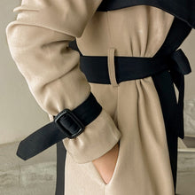 Load image into Gallery viewer, women's winter coats & jackets, womens belted winter coat, womens trench coat, coats and jackets, long parka coat for women, women's dual toned trench coat, camel coat, black trench coat, formal trench coat, black trench coat women, fall aesthtic coat, winter womens trench coat, fall season trench coat.