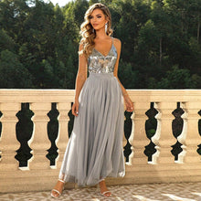 Load image into Gallery viewer, Sequin Tulle Maxi Gown Dress, Sequin Maxi Dress,Sequin Party dress, Silver party dress, Sequin Gown Dress, Sparkly Maxi Dress, Sparkly Party dress, Sparkly Dress, Glitter Dress, Sequin maxi dress, Mesh Dress, Women's Cocktail & Party Dress, Sexy cocktail dress, wedding guest dress.