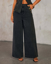 Load image into Gallery viewer, wide leg pants set, wide leg pantsuit, boss babe outfit, sleeveless pantsuit, black jeans 2 piece outfit set, Trouser Suit, co ord sets, trouser pant suit, female waistcoast and pants, wide leg high rise jeans, high waist wide leg jeans and vest combo, two piece denim outfit for urban fashion lovers, fashionable denim combo for multiple occasions.
