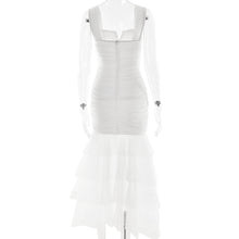 Load image into Gallery viewer, Ruched Tulle & Lace Bodycon Maxi Dress - Tiered Ruffle Mermaid Dress - Wedding Cocktail and evening party outfit.