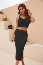 Load image into Gallery viewer, crochet dress, Two Piece skirt set, Crochet two piece set, Crop top, Two piece Maxi Dress, Coord Sets, Maxi Skirt outfit set, skirt coord set, 2 piece sets, Coord set dress, ladies coords, Crop top and skirt set, Crochet maxi dress, crochet beach dress, black crochet dress.