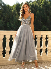 Load image into Gallery viewer, Sequin Tulle Maxi Gown Dress, Sequin Maxi Dress,Sequin Party dress, Silver party dress, Sequin Gown Dress, Sparkly Maxi Dress, Sparkly Party dress, Sparkly Dress, Glitter Dress, Sequin maxi dress, Mesh Dress, Women's Cocktail & Party Dress, Sexy cocktail dress, wedding guest dress, prom dress, prom & dance dress, party dress,  vera vang cocktail dress, princess bridal, bridal shop.