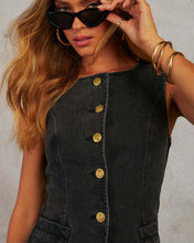Load image into Gallery viewer, Denim vest and pants set, fancy pantsuit, denim two piece set, dressy pantsuit, vest and pants set, jean two piece set, wide leg pants set,  jean jacket pants set, chic business attire, Trouser Suit, co ord sets, trouser pant suit, female waistcoast and pants, stylish denim outfit for brunch or casual evening, elevated denim set for going out.