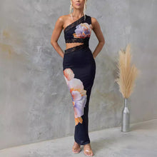 Load image into Gallery viewer, bodycon maxi dress, floral maxi dress, floral cutout maxi dress, cutout maxi dress, lace dress, lace maxi dress, one shoulder maxi dress, long floral dress, womens evening dress, black lace dress, elegant floral dress, black evening dress, prom dress, wedding guest dress.