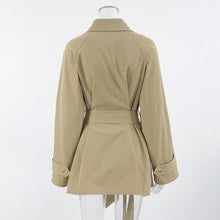 Load image into Gallery viewer, The Beige Belted Women's Short Trench Coat – Double Breasted quite luxury trench coat Business Casual | Classy Fall outfit