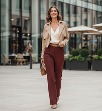 Load image into Gallery viewer, Belted cropped trench coat styled for work-appropriate trench coat looks, trench coat for hourglass figure, business casual trench coat, asymmetrical cut trench coat 2025, Petite trench coat layered as office outfit trench coat,  trench coat outfit, cropped jacket women.