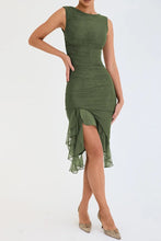 Load image into Gallery viewer, ruffle ruched midi dress, Bodycon dress, ,Midi bodycon bandage dress, bandage bodycon dress, new years eve dress, green bodycon ruffle ruched midi dress, Ruffle Maxi Dress, Cute winter brunch outfit,Layered ruffle dress, Midi Party dresses and gowns, Ruffle Mermaid Dress, Prom & dance dresses, Bodycon Lace Dress, bandage midi dress.