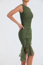 Load image into Gallery viewer, ruffle ruched midi dress, Bodycon dress, ,Midi bodycon bandage dress, bandage bodycon dress, new years eve dress, green bodycon ruffle ruched midi dress, Ruffle Maxi Dress, Cute winter brunch outfit,Layered ruffle dress, Midi Party dresses and gowns, Ruffle Mermaid Dress, Prom & dance dresses, Bodycon Lace Dress, bandage midi dress.