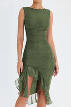 Load image into Gallery viewer, ruffle ruched midi dress, Bodycon dress, ,Midi bodycon bandage dress, bandage bodycon dress, new years eve dress, green bodycon ruffle ruched midi dress, Ruffle Maxi Dress, Cute winter brunch outfit,Layered ruffle dress, Midi Party dresses and gowns, Ruffle Mermaid Dress, Prom & dance dresses, Bodycon Lace Dress, bandage midi dress.