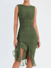 Load image into Gallery viewer, ruffle ruched midi dress, Bodycon dress, ,Midi bodycon bandage dress, bandage bodycon dress, new years eve dress, green bodycon ruffle ruched midi dress, Ruffle Maxi Dress, Cute winter brunch outfit,Layered ruffle dress, Midi Party dresses and gowns, Ruffle Mermaid Dress, Prom & dance dresses,  Bodycon Lace Dress, bandage midi dress, cocktail party dress, new years eve dress.