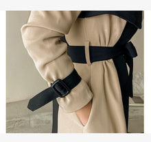 Load image into Gallery viewer,  long winter parka womens, stylish coats for women, dressy winter coat, women's winter coats & jackets, womens belted winter coat, womens trench coat, coats and jackets, long parka coat for women, women's dual toned trench coat, camel coat, black trench coat, formal trench coat, black trench coat women, fall aesthtic coat, winter womens trench coat, fall season trench coat.