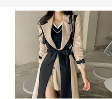 Load image into Gallery viewer, women's winter coats & jackets, womens belted winter coat, womens trench coat, coats and jackets, long parka coat for women, women's dual toned trench coat, camel coat, black trench coat, formal trench coat, black trench coat women, fall aesthtic coat, winter womens trench coat, fall season trench coat.