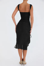 Load image into Gallery viewer, ruched ruffle midi dress, ruffle ruched midi dress, Bodycon dress, ,Midi bodycon bandage dress, bandage bodycon dress, new years eve dress, green bodycon ruffle ruched midi dress, Ruffle Maxi Dress, Cute winter brunch outfit,Layered ruffle dress, Midi Party dresses and gowns, Ruffle Mermaid Dress, Prom & dance dresses, Black  Bodycon Lace Dress, Black bandage midi dress, black bodycon midi dress, black midi dress.