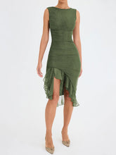 Load image into Gallery viewer, ruffle ruched midi dress, Bodycon dress, ,Midi bodycon bandage dress, bandage bodycon dress, new years eve dress, green bodycon ruffle ruched midi dress, Ruffle Maxi Dress, Cute winter brunch outfit,Layered ruffle dress, Midi Party dresses and gowns, Ruffle Mermaid Dress, Prom & dance dresses, Bodycon Lace Dress, bandage midi dress.