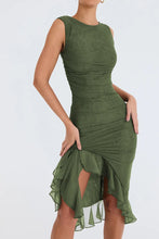 Load image into Gallery viewer, ruffle ruched midi dress, Bodycon dress, ,Midi bodycon bandage dress, bandage bodycon dress, new years eve dress, green bodycon ruffle ruched midi dress, Ruffle Maxi Dress, Cute winter brunch outfit,Layered ruffle dress, Midi Party dresses and gowns, Ruffle Mermaid Dress, Prom & dance dresses, Bodycon Lace Dress, bandage midi dress.