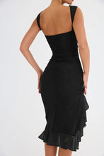 Load image into Gallery viewer, ruched ruffle midi dress, ruffle ruched midi dress, Bodycon dress, ,Midi bodycon bandage dress, bandage bodycon dress, new years eve dress, green bodycon ruffle ruched midi dress, Ruffle Maxi Dress, Cute winter brunch outfit,Layered ruffle dress, Midi Party dresses and gowns, Ruffle Mermaid Dress, Prom & dance dresses, Black  Bodycon Lace Dress, Black bandage midi dress, black bodycon midi dress, black midi dress.
