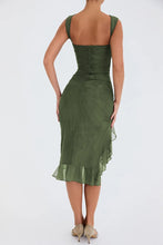 Load image into Gallery viewer, ruffle ruched midi dress, Bodycon dress, ,Midi bodycon bandage dress, bandage bodycon dress, new years eve dress, green bodycon ruffle ruched midi dress, Ruffle Maxi Dress, Cute winter brunch outfit,Layered ruffle dress, Midi Party dresses and gowns, Ruffle Mermaid Dress, Prom & dance dresses, Bodycon Lace Dress, bandage midi dress.