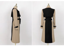 Load image into Gallery viewer,  long winter parka womens, stylish coats for women, dressy winter coat, women's winter coats & jackets, womens belted winter coat, womens trench coat, coats and jackets, long parka coat for women, women's dual toned trench coat, camel coat, black trench coat, formal trench coat, black trench coat women, fall aesthtic coat, winter womens trench coat, fall season trench coat.