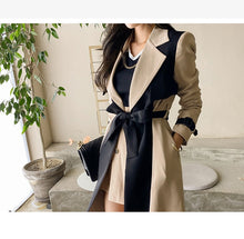 Load image into Gallery viewer,  long winter parka womens, stylish coats for women, dressy winter coat, women's winter coats & jackets, womens belted winter coat, womens trench coat, coats and jackets, long parka coat for women, women's dual toned trench coat, camel coat, black trench coat, formal trench coat, black trench coat women, fall aesthtic coat, winter womens trench coat, fall season trench coat.