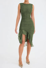 Load image into Gallery viewer, ruffle ruched midi dress, Bodycon dress, ,Midi bodycon bandage dress, bandage bodycon dress, new years eve dress, green bodycon ruffle ruched midi dress, Ruffle Maxi Dress, Cute winter brunch outfit,Layered ruffle dress, Midi Party dresses and gowns, Ruffle Mermaid Dress, Prom & dance dresses, Bodycon Lace Dress, bandage midi dress.
