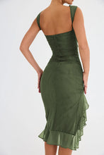 Load image into Gallery viewer, ruffle ruched midi dress, Bodycon dress, ,Midi bodycon bandage dress, bandage bodycon dress, new years eve dress, green bodycon ruffle ruched midi dress, Ruffle Maxi Dress, Cute winter brunch outfit,Layered ruffle dress, Midi Party dresses and gowns, Ruffle Mermaid Dress, Prom & dance dresses, Bodycon Lace Dress, bandage midi dress.