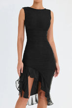 Load image into Gallery viewer, ruched ruffle midi dress, ruffle ruched midi dress, Bodycon dress, ,Midi bodycon bandage dress, bandage bodycon dress, new years eve dress, green bodycon ruffle ruched midi dress, Ruffle Maxi Dress, Cute winter brunch outfit,Layered ruffle dress, Midi Party dresses and gowns, Ruffle Mermaid Dress, Prom & dance dresses, Black  Bodycon Lace Dress, Black bandage midi dress, black bodycon midi dress, black midi dress.