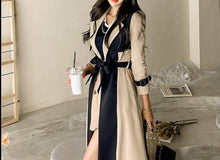 Load image into Gallery viewer, womens two toned trench coat, womens wrap winter coat, womens winter swing coats, long trench coat, belted trench coat, long winter parka womens, stylish coats for women, dressy winter coat, women's winter coats & jackets, womens belted winter coat, womens trench coat, coats and jackets, long parka coat for women, black trench coat, fall aesthetic womens trench coat.