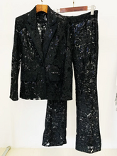 Load image into Gallery viewer, Luxe Glam Sequin Pantsuit – Elegant Women’s Fancy Pantsuit for Weddings & Parties | Blazer and Pant Set