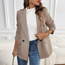 Load image into Gallery viewer, Tailored plaid blazer women long sleeve, wrinkle free plaid blazer fall plaid blazer, perfect for office appropriate workwear and weekend outfits, power blazer women 2025, smart casual blazer women, plaid check jacket women