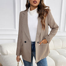Load image into Gallery viewer, Women’s Classic Plaid Double Breasted Blazer, Tailored women’s plaid blazer with structured long sleeves, office appropriate plaid blazer for corporate, wedding guest or fall events, Plaid Blazer Women,  Business Casual, Fall Fashion, Curvy & Petite, Workwear, Wrinkle Free, Travel-Friendly.