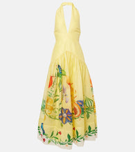 Load image into Gallery viewer, Halterneck Floral Maxi Dress, Summer Backless Dress, floral maxi dress, Long Floral Dress, floral sundress, Backless maxi sundress, yellow floral dress, backless halter maxi, long backless dress, bright floral dress, backless halter dress, flowy floral dress, floral maxi dress for wedding, open back maxi dress