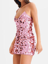 Load image into Gallery viewer, Sequin mini party dress, hot pink sequin dress, sequin mini dress, big sequin dress, Pink sequin dress, Prom Dress, Pink sparkly dress, Glitter dress, Sequin Party dress, hot pink prom dress, sexy cocktail dresses, Sequin Glitter Dress,  party & cocktail dress, dance & prom dress, date night dress, sequin outfit.