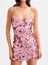 Load image into Gallery viewer, Sequin mini party dress, hot pink sequin dress, sequin mini dress, big sequin dress, Pink sequin dress, Prom Dress, Pink sparkly dress, Glitter dress, Sequin Party dress, hot pink prom dress, sexy cocktail dresses, Sequin Glitter Dress,  party & cocktail dress, dance & prom dress, date night dress, sequin outfit.