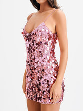 Load image into Gallery viewer, Sequin mini party dress, hot pink sequin dress, sequin mini dress, big sequin dress, Pink sequin dress, Prom Dress, Pink sparkly dress, Glitter dress, Sequin Party dress, hot pink prom dress, sexy cocktail dresses, Sequin Glitter Dress,  party & cocktail dress, dance & prom dress, date night dress, sequin outfit.