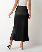 Load image into Gallery viewer, black satin slip skirt