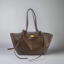 Load image into Gallery viewer, luxury tote bag women, luxury tote bag for work and travel, chocolate brown pu leather tote bag women, oversized structured tote for fall outfits, affordable luxury tote women, business tote bag women.