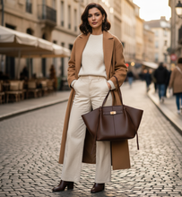 Load image into Gallery viewer, luxury tote bag women, luxury tote bag for work and travel, chocolate brown pu leather tote bag women, oversized structured tote for fall outfits, affordable luxury tote women, business tote bag women, oversized bag fall capsule.