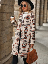 Load image into Gallery viewer, Aztec print women's long line coat, Long Overcoat,  Women's outerwear, women's overcoat, women's coats & jackets, long parka coat, trench coat women, womens winter clothing, womens dressy winter coats, women's plus size coats, plus size parka coat, plus size parka, womens outdoor coat, womens long parka coat, black friday coat sale.