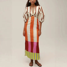 Load image into Gallery viewer, colorblock plunging v neck maxi dress