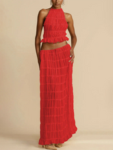 Load image into Gallery viewer, womens two piece set, Two Piece skirt set, Ruffle Crop top, Ruched crop top, halter neck crop top, Two piece Maxi Dress, Coord Sets, Maxi Skirt outfit set, skirt coord set, 2 piece sets, Coord set dress, ladies cords, holiday two piece sets, brown co-ord set, skirt co ords sets, two piece lounge sets, summer co ord outfits, two piece co ord set skirt