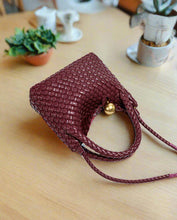 Load image into Gallery viewer, leather sling bag, woven texture leather sling bag, burgundy womens handbag, woven crossbody sling bag, sling purse, clutch bag, crossbody woven bag, satchel bag, beach bag, rattan bag, basket bag, sling bag women, coach crossbody bag, sling bag women, best beach bag, woven texture crossbody sling bag.
